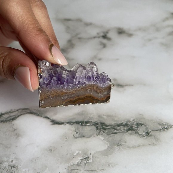 Artisian handmade amethyst necklace and stearling silver outline - Picture 2 of 6